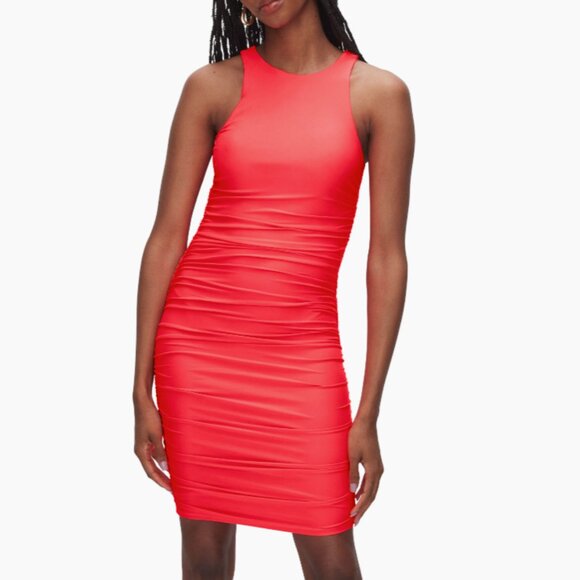 Good American Satin Body-Con Minidress Fiery Neon Coral (orange red) SZ 2X NWT - Picture 2 of 13